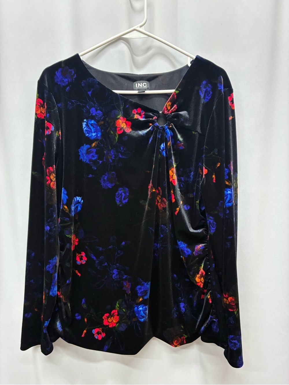 Velvet floral womens blouse xl black whimsical dark academia long sleeve shirt